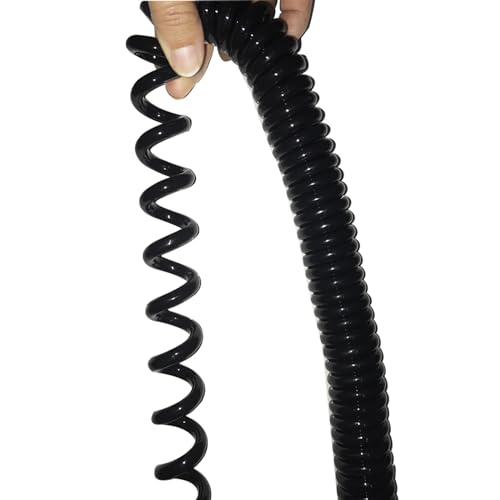 WBTAJZHY Federkabel, gewickeltes Flexibles Federkabel, 20 AWG, 6-adriges Teleskop-Netzkabel, schwarzer Kupferkern, Federdraht, spiralförmig ummanteltes, ausziehbares Kabel(Stretch 3.75 Meter) von WBTAJZHY