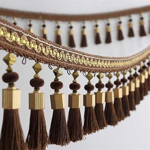 WBTAJZHY Fransenbesatz, geflochtene Hängeperlen, 2 Meter Quastenfransenbesatz for DIY-Vorhang-Tischdekoration, Stoffbandbesatz(Bruin) von WBTAJZHY