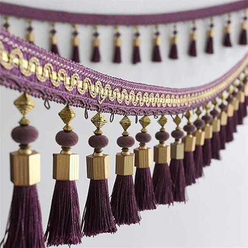 WBTAJZHY Fransenbesatz, geflochtene Hängeperlen, 2 Meter Quastenfransenbesatz for DIY-Vorhang-Tischdekoration, Stoffbandbesatz(Purple) von WBTAJZHY