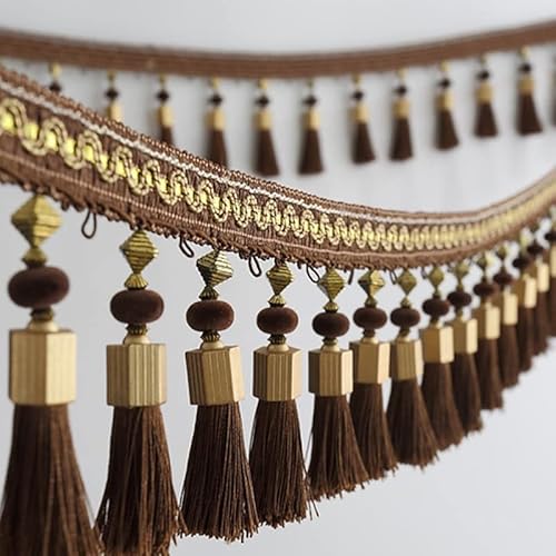 WBTAJZHY Fransenbesatz, geflochtene Hängeperlen, 3 Meter Quastenperlen-Fransenbesatz, Tischdecke, dekorativer Besatz, Spitze, for Aufhängen bei Partys(Dark Brown) von WBTAJZHY