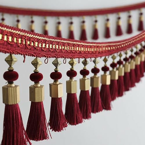 WBTAJZHY Fransenbesatz, geflochtene Hängeperlen, 3 Meter Quastenperlen-Fransenbesatz, Tischdecke, dekorativer Besatz, Spitze, for Aufhängen bei Partys(Red) von WBTAJZHY