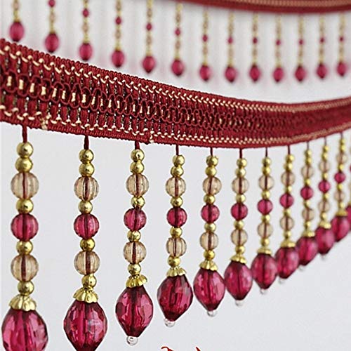 WBTAJZHY Fransenbesatz, geflochtene Hängeperlen, Quastenfransenbesatz, Bandbesatz, Tischdecke, DIY, Kostümhandwerk(Rose Red,1 Meters) von WBTAJZHY