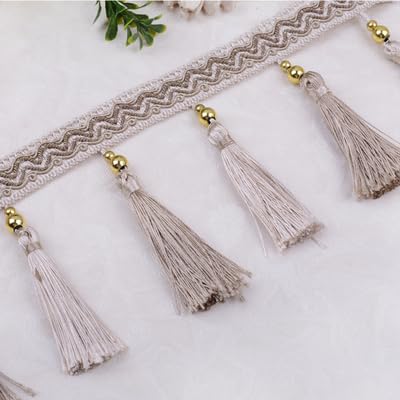 WBTAJZHY Fransenbesatz, geflochtene hängende Perlen, 12 Yards DIY Vorhang-Nähbesatz, Zopfquaste, Fransenstoff, Bandbesatz(Beige) von WBTAJZHY
