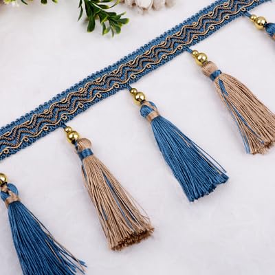 WBTAJZHY Fransenbesatz, geflochtene hängende Perlen, 12 Yards DIY Vorhang-Nähbesatz, Zopfquaste, Fransenstoff, Bandbesatz(Blu) von WBTAJZHY