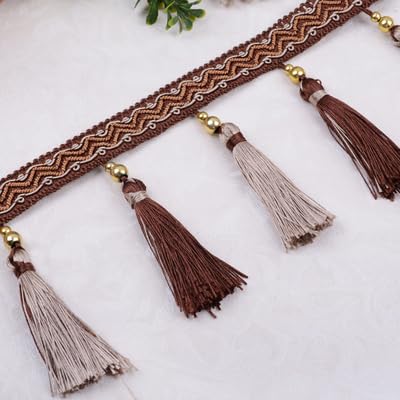 WBTAJZHY Fransenbesatz, geflochtene hängende Perlen, 12 Yards DIY Vorhang-Nähbesatz, Zopfquaste, Fransenstoff, Bandbesatz(Bruin) von WBTAJZHY