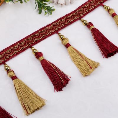 WBTAJZHY Fransenbesatz, geflochtene hängende Perlen, 12 Yards DIY Vorhang-Nähbesatz, Zopfquaste, Fransenstoff, Bandbesatz(Red) von WBTAJZHY