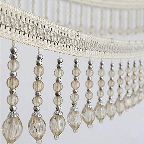 WBTAJZHY Fransenbesatz, geflochtene hängende Perlen, 2 Yards DIY Vorhang-Nähbesatz, Kristallperlen, Quaste, Spitzenfransenbesatz(Beige) von WBTAJZHY