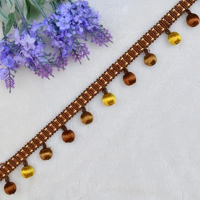 WBTAJZHY Fransenbesatz, geflochtene hängende Perlen, 3 Yards Kugelquaste, Perlenbesatz for Basteln, Vorhang, Sofa, Tischdekoration(Bruin) von WBTAJZHY
