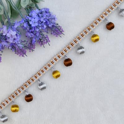 WBTAJZHY Fransenbesatz, geflochtene hängende Perlen, 3 Yards Kugelquaste, Perlenbesatz for Basteln, Vorhang, Sofa, Tischdekoration(Grijs) von WBTAJZHY