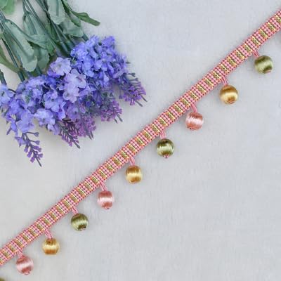 WBTAJZHY Fransenbesatz, geflochtene hängende Perlen, 3 Yards Kugelquaste, Perlenbesatz for Basteln, Vorhang, Sofa, Tischdekoration(Roze) von WBTAJZHY