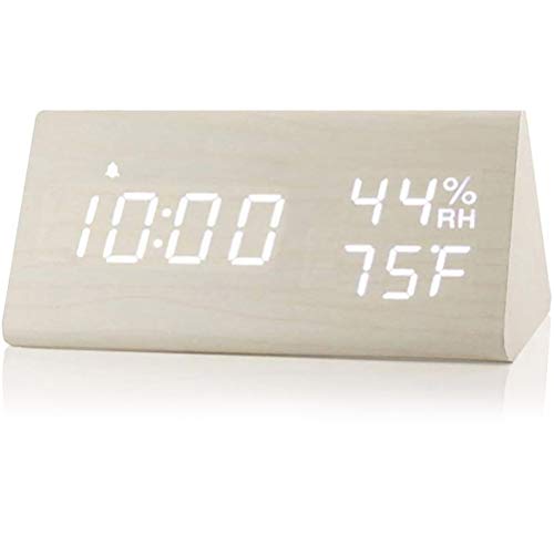 WBTY Digital Alarm Clock LED Display Sound Control Temperature Humidity Wood Digital Electronic Alarm Clock for Bedroom Bedside Office von WBTY
