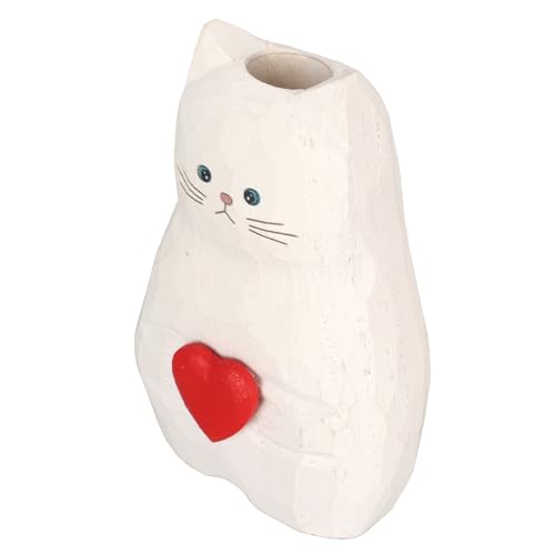 WBTY Katzenstatue, Blumenvase, weiß, Handgefertigt, Strukturierte Katzenvase aus Holz für Katzenliebhaber Als Geschenk Zum Erntedankfest von WBTY