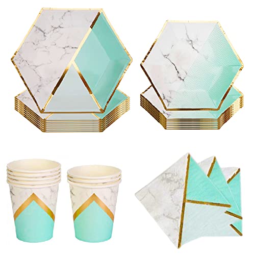 Partygeschirr, 40 Stück Partygeschirr Set, Einweggeschirr, Partygeschirr Aus Papier, Modern Und Elegant, Verwendet Für Geburtstage, Feiertage, Hochzeiten, Partys, Jubiläen (Mintgrün) von WBYNB