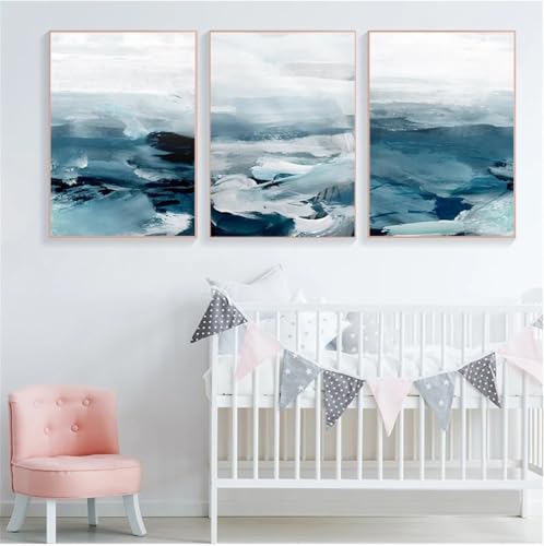Kunstdrucke-3 Bilder Set-Abstrakte Kunstdrucke Poster Ozean Landschaft Wand Kunst Leinwand Malerei Nordisch Druck Bild für Wohnzimmer Büro Schlafzimmer Zimmer Hause Dekoration-50 * 60cm(ohne Rahmen) von WBYZAC