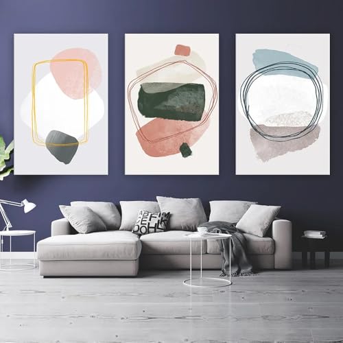 Kunstdrucke-3 Bilder Set-Abstraktes Unregelmäßiges Muster Passendes Farbenfrohes Kunstwerk Rosa Cyan Grau Einfaches Poster für Die Dekoration Im Wohnzimmer Zuhause Büro Hotellobby-60*80cm(ohne Rahmen) von WBYZAC