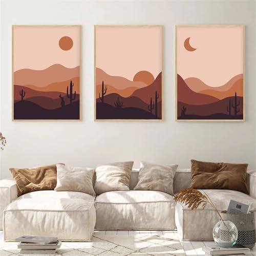 Kunstdrucke-3 Bilder Set-Boho Abstrakte Berg Poster Wand Kunst Leinwand Malerei Moderne Bilder Kunstwerk für Wohnzimmer Küche Zimmer Innen Hause Dekoration-60 * 80cm(ohne Rahmen) von WBYZAC