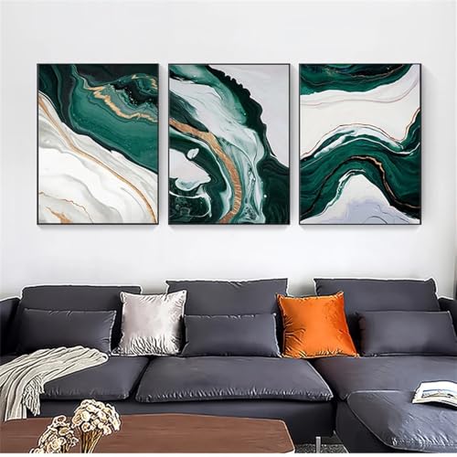 Kunstdrucke-3 Bilder Set-Moderne Kunst Bild Minimalistischen Abstrakten Wand Poster Stil Leinwand Druck Grün Textur Malerei Wohnzimmer Küche Büro Hause Dekoration-60 * 80cm(ohne Rahmen) von WBYZAC