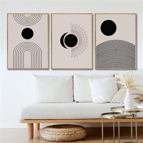 Kunstdrucke-3 Bilder Set-Schwarz Weiß Regenbogen Poster Moderne Wandkunst Bauhaus Stil Kunstset Abstrakte Geometrie Minimalistische Galeriekunst Wohnzimmer Büro Heim Dekoration-50*60cm(ohne Rahmen) von WBYZAC