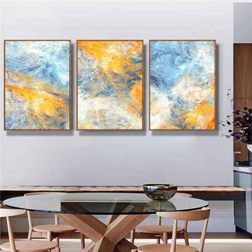 Kunstplakate, 3-Teilig Abstrakte Blaue und Gelbe Abstrakte Kunst Leinwandgemälde Modulare Bilder Wandkunst Leinwand für Wohnzimmer Büro Raum Dekoration Kunstwerk - 50 * 70Cm (Ungerahmter Druck) von WBYZAC