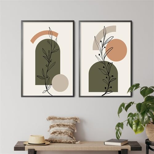 Leinwand Bilder,2 Stück-Boho Abstrakte Grüne Linie Pflanze Gelb Kreis Poster Wand Kunstdruck Bilder Leinwand Malerei Minimalistischen Wohnzimmer Büro Wohnkultur-40*60cm/(16*24 Zoll)ungerahmt von WBYZAC