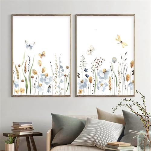 Leinwand Poster,Set von 2-Floral Aquarell Boho Poster Abstrakte Pflanzen Wand Kunst Leinwand Malerei Drucke Bilder Moderne Wohnzimmer Büro Innen Wohnkultur-40 * 60cm/(16 * 24 Zoll) ungerahmt von WBYZAC