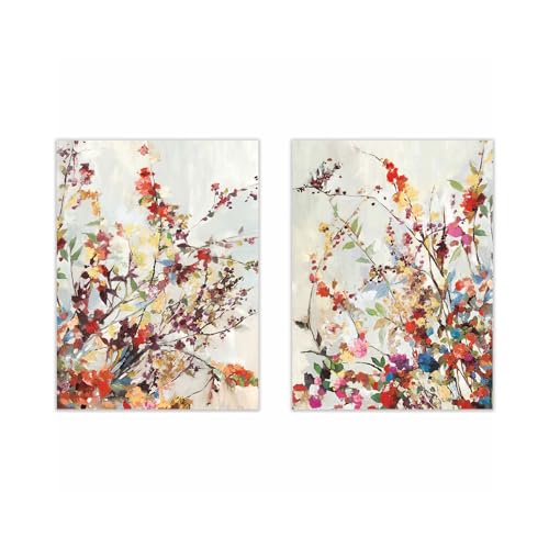 Leinwand Wandkunst,2 Bilder Set-Abstrakte Blumen Aquarell Poster Grün Botanische Boho Wand Kunst Leinwand Malerei Drucke Bilder Moderne Wohnzimmer Küche Zimmer Dekoration-50*70cm/(20*27 Zoll)ungerahmt von WBYZAC