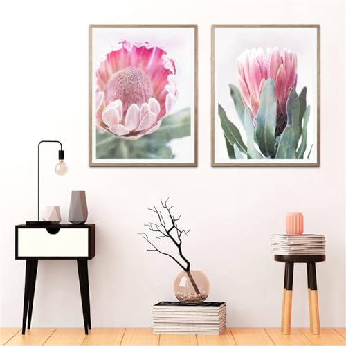 Leinwand Wandkunst,2 Bilder Set-Abstrakte Botanische Kunstdrucke Leinwand Malerei Rosa Blume Foto Wand Bild Poster Küche Büro Hause Schlafzimmer Dekoration Kunstwerk-60*80cm/(24*27 Zoll)ungerahmt von WBYZAC