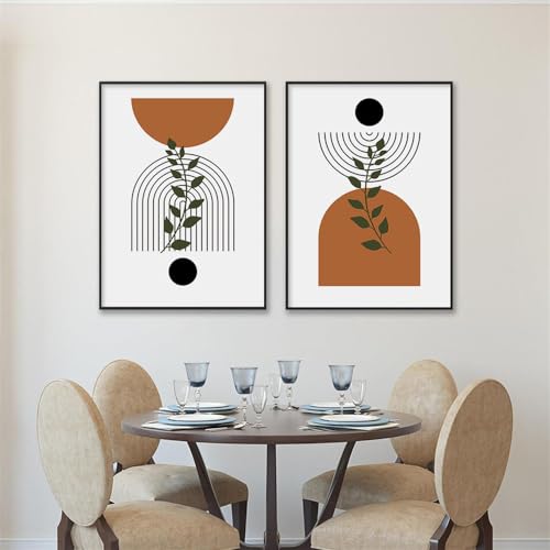 Leinwand Wandkunst,2 Bilder Set-Boho Abstrakt Orange Schwarz Linie Pflanze Kreis Poster Wand Kunstdruck Bilder Leinwand Malerei Wohnzimmer Startseite Büro Decor-50*70cm/(20*27 Zoll)ungerahmt von WBYZAC