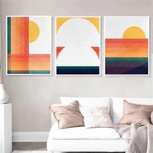 Leinwanddrucke-3 Stück-Moderne Kunst Poster und Drucke Abstrakte Sonne Wand Kunst Boho Leinwand Malerei Mid Century Bilder Wohnzimmer Büro Schlafzimmer Zimmer Wohnkultur-30 * 50cm(ohne Rahmen) von WBYZAC