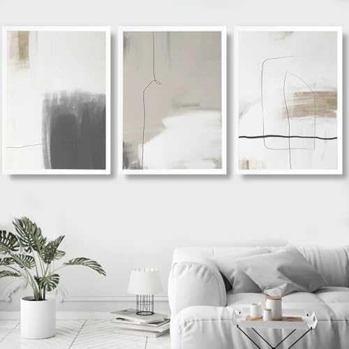 Leinwanddrucke-3 Stück-Moderne Neutrale Wandkunst Pastell Nordische Drucke Abstrakte Kunst Minimalistischer Pinselstrich Linienzeichnung Leinwandmalerei Wohnküche Wohndekor-30 * 50cm(ohne Rahmen) von WBYZAC
