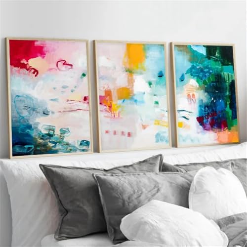 WBYZAC Kunstdrucke-3 Bilder Set-Bunte Abstrakte Moderne Grün Orange Rot Poster und Drucke Leinwand Gemälde Wandkunst Bilder für Wohnzimmer Küche Büro Startseite Dekoration-60 * 80cm(ohne Rahmen) von WBYZAC