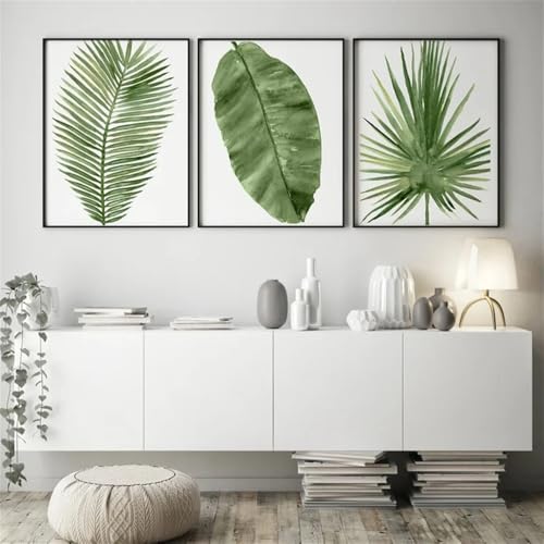 WBYZAC Kunstdrucke-3 Bilder Set-Moderne Palmblatt Aquarell Botanische Poster Grüne Tropische Pflanze Wandkunst Leinwand Malerei Bild für Wohnzimmer Küche Zimmer Dekoration-60 * 80cm(ohne Rahmen) von WBYZAC