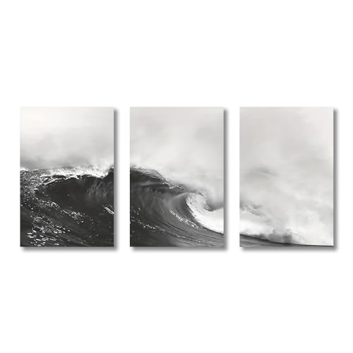 WBYZAC Leinwand Wandkunst-Set von 3-Abstrakte Schwarz Weiß Ozeanwellen Leinwandmalerei Wandkunst Natur Meereslandschaft Poster Druck Bild für Wohnzimmer Büro Zimmer Wohnkultur-40 * 60cm(ohne Rahmen) WBYZAC Leinwand Wandkunst-Set von 3-Abstrakte Schwarz Weiß Ozeanwellen Leinwandmalerei Wandkunst Natur Meereslandschaft Poster Druck Bild für Wohnzimmer Büro Zimmer Wohnkultur-40 * 60cm(ohne Rahmen) von WBYZAC