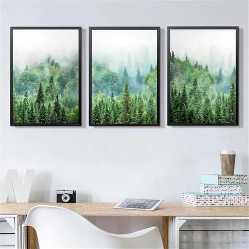 WBYZAC Leinwand Wandkunst-Set von 3-Skandinavische Waldfotografie Wandkunst Leinwandmalerei Kiefernwald Kunstdrucke Wildnis Poster Natur Wand Wohnzimmer Dekor-40 * 60cm(ohne Rahmen) von WBYZAC