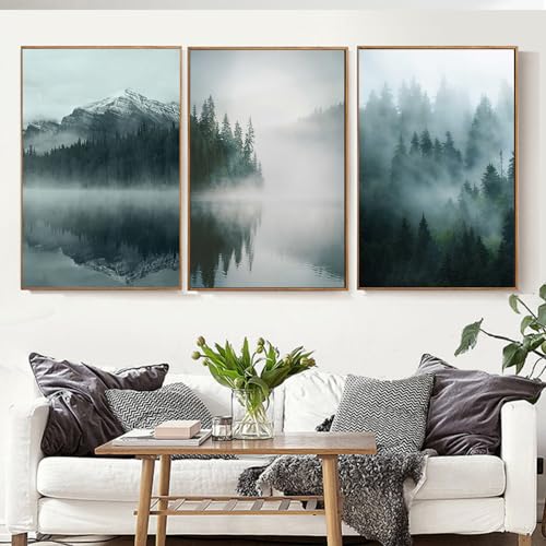 WBYZAC Leinwanddrucke-3 Stück-Abstrakte Nebelwald Wandkunst Leinwand Malerei Poster und Druck Natur Landschaft Nordische Dekoration Bilder Moderne Wohn Dekoration-40 * 50cm(ohne Rahmen) von WBYZAC