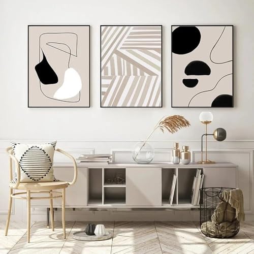 WBYZAC Leinwanddrucke-3 Stück-Moderne Wandkunst Linie Beige Weiß Schwarz Minimalistische Abstrakte Leinwand Malerei Poster Drucken Bilder Wohnzimmer Büro Inneneinrichtung-40 * 50cm(ohne Rahmen) von WBYZAC