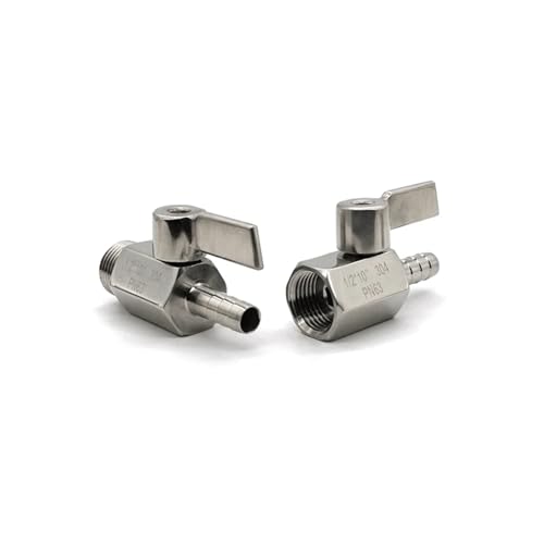 7mm 8mm 10mm 12mm Schlauchanschluss 1/8 "1/4" 3/8 "1/2" männlich weiblich Gewinde 304 Edelstahl Mini-Kugelhahn mit umgekehrtem Griff(1I2 Female,12mm) von WBZARCPNG