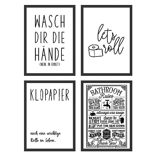 4er Bilder Set Badezimmer - Lustige für das - Toilette Poster Witzig Wanddeko Bilderset Sprüche (DIN A4 ohne Rahmen) von WBdesignz