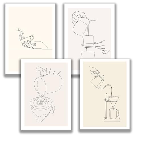 Minimalistisch Lineart 4er Poster Set - Wandkunst für Küche Kaffeeliebhaber Cappuchino Latte art Pour Over Siphon Kaffeezubereitung Einrichtung Renovierung Deko Kunstdruck (30 x 40 cm, ohne Rahmen) von WBdesignz