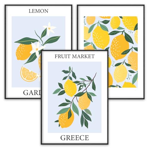 WBdesignz 3er Bilder Set Fruit Market Poster Zitrone Bild Früchte Wandbild Griechenland Wanddeko Wohnzimmer Esszimmer (DIN A3 ohne Rahmen) von WBdesignz