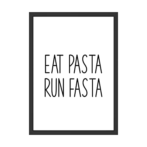 WBdesignz Eat Pasta Run Fasta Lustiger Spruch für Nudel Fans - Gym Poster Sport Fitness Bild für Carb Fans - Pasta Wandbil Wanddeko Küche Esszimmer (ohne Rahmen) von WBdesignz