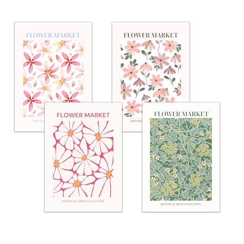 WBdesignz Floral 4er Poster Set - Wandbilder für Wohnzimmer, Schlafzimmer Flowermarket Blumenmotive botanisches Muster modern minimalistisch Einweihung Deko Kunstdruck (30 x 40 cm, ohne Rahmen) von WBdesignz