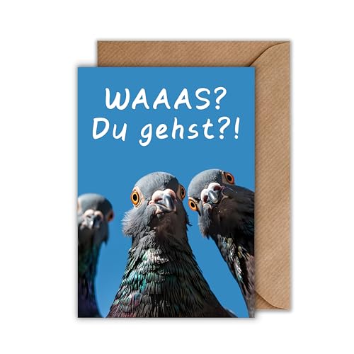 WBdesignz Jobwechsel Karte mit Umschlag - Abschiedskarte Lustige Tauben Karte Rente Ruhestand Waaas du gehst? (DIN A6) von WBdesignz