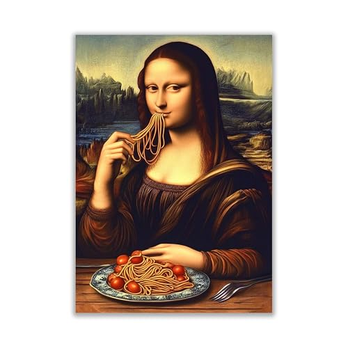 WBdesignz Lustiges Poster – Mona Lisa isst Spaghetti – Witzige Kunst-Parodie mit italienischem Charme als Wanddeko für Küche, Esszimmer oder Restaurant (DIN A4) – ohne Rahmen von WBdesignz