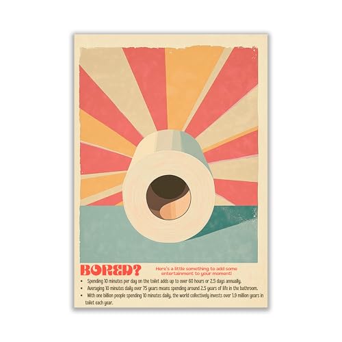 WBdesignz Toilettenposter – „BORED?“ – Retro Poster fürs Badezimmer mit witzigen Fakten – Humorvolle Wanddeko für Gäste-WC, Toilette und WC – Geschenkidee für Männer und Frauen (DIN A4) ohne Rahmen von WBdesignz