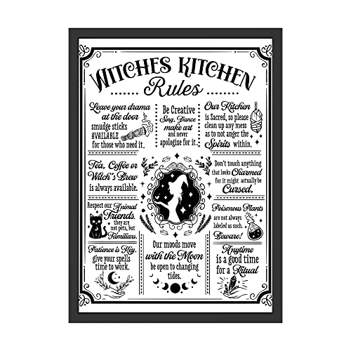 WBdesignz Witches Kitchen Rules Hexen Küche Bild Wanddeko Kochen Wandbild Backen Hexe Magie Geschenk Köchin - Lustige Regeln Für Die Küche (ohne Rahmen) von WBdesignz