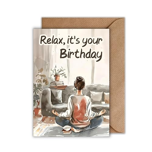 WBdesignz Yoga Geburtstagskarte mit Umschlag - Geschenkkarte Freundin Schwester Relax, it's your Birthday Glückwunschkarte zum Geburtstag (DIN A6) von WBdesignz
