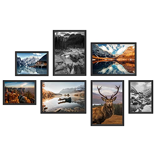 WCB Premium Poster Set – Berge 7 Poster mit 14 Motiven (beidseitig bedruckt) - 4x DIN A3 + 3x DIN A4 – Bilder-Set OHNE Rahmen für Wanddekoration von WCB