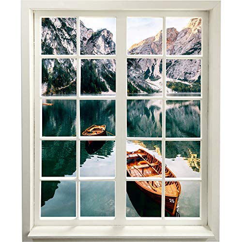 Wandtattoo - Fenster mit Aussicht - Wandbild-Aufkleber für die Wand - Wanddekoration (99 x 120 cm, Bergsee mit Boot) von WCB