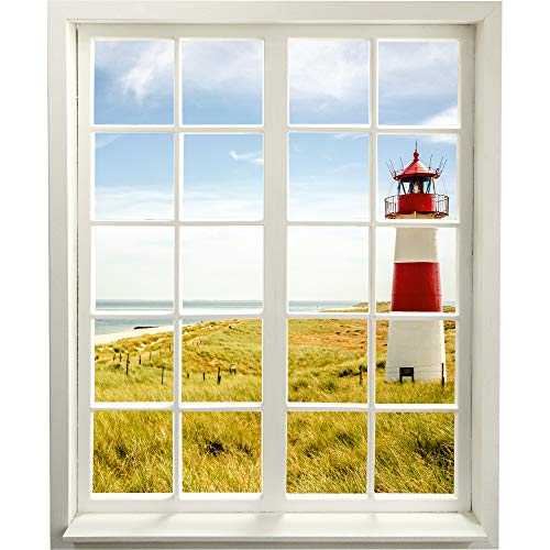 Wandtattoo - Motiv Fenster mit Aussicht Leuchtturm - Wanddekoration (99 x 120 cm, Leuchtturm) von WCB